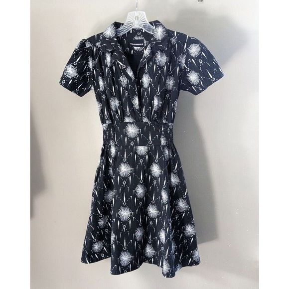 Size Small Nooworks Fireworks Black And White Burst Print Dress Retired Rare - Picture 3 of 14